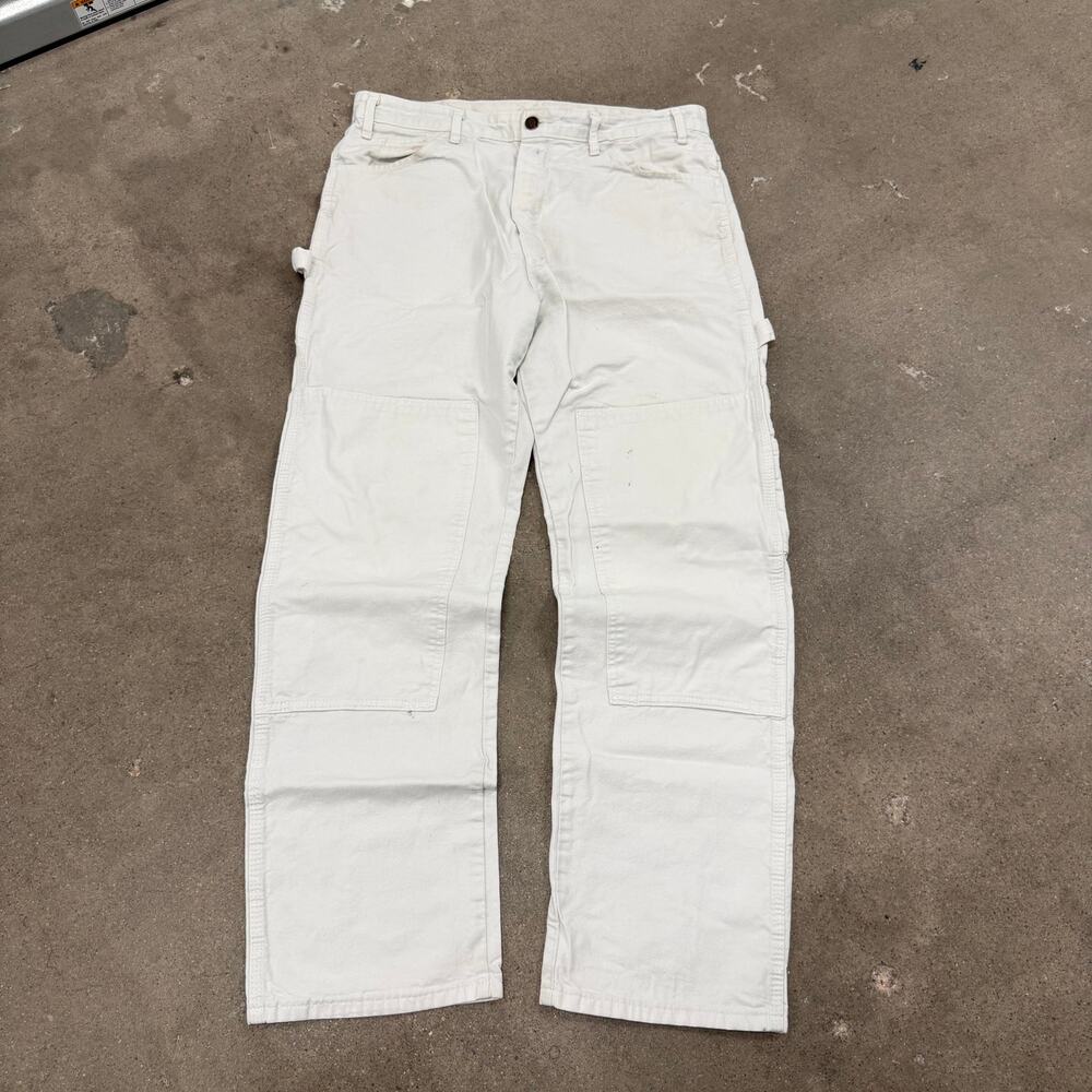Vintage 00s Dickies Double Knee White Carpenter Work Pants 34x30 Grunge Paint